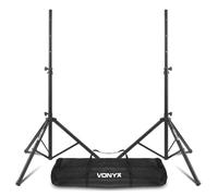 2x Vonyx LS01K Tripod PA Speaker Stands with Carry Bag, Adjustable Height up to 1.75m, 30kg Capacity, Sturdy Steel Build, Fits 35mm PA/DJ Speakers, Set of 2 for Events, Gigs, Parties