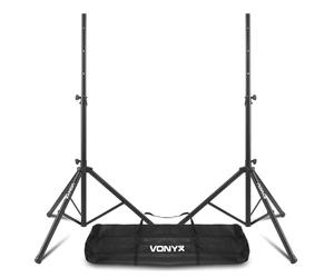 2x Vonyx LS01K Tripod Speaker Stands, Adjustable to 1.75m, 30kg, Carry Bag | Steel build, locking pins, rubber feet, fits 35mm PA/DJ speakers