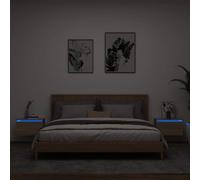 (sonoma oak, 2 pcs) vidaXL Wall-mounted Bedside Cabinets with LED Lights Nightstand Wall Units