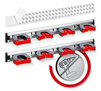 2X Wall Mounted Broom Holder for Tidy Storage 45cm with 4 Grips and 5 Hooks | For mops, brooms and garden tools; securely wall-mounted with screws, ideal for utility rooms, garages or sheds.