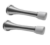 2X Wall Mounted Chome Spring Door Stops for Skirting Board or Wall Sprung Stoppers