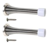 2X Wall Mounted Chrome Spring Door Stops - Skirting Board Sprung Stoppers