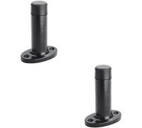 2x Wall Mounted Doorstop Cylinder on Oval Rose Rubber Tip 75mm Black Antique