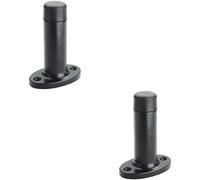 2x Wall Mounted Doorstop Cylinder on Oval Rose Rubber Tip 75mm Black Antique Loops Black One Size
