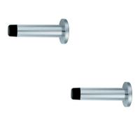 2x Wall Mounted Doorstop Cylinder on Round Rose 72 x 16mm Polished Aluminium