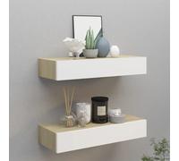 Vidaxl Wall Drawer Shelves 2 Pcs Oak And White 60X23.5X10Cm Mdf, Brown