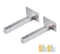 2X Wall Mounted Metal Shelf Bracket Heavy Duty Floating Shelf Support Bracket,Stainless Steel Hidden Shelf Brackets for Living Room Bedroom Garage,with Screws,Silver(350mm(13.8in))