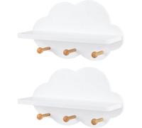 2X Wall Mounted Wooden Floating Shelf Display Storage & 3 Hooks
