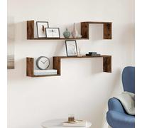 (smoked oak) vidaXL 2x Wall Shelves Engineered Wood Wall-Mounted Hanging Rack Multi Colours