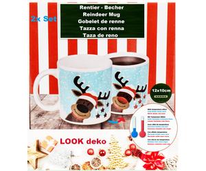 2x Weihnachtsmann-Rentier Coffee Mug Thermo-Effekt Red Black Nose Earthenware