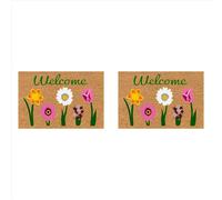 2X Welcome Floral Coir Doormat for Indoor Outdoor the Outdoor Mat for Entryway Outside Yard Home Decoration