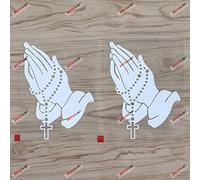2X White 20.3cm Praying Hands Rosary Beads Decal Sticker Car Vinyl Catholic Christian