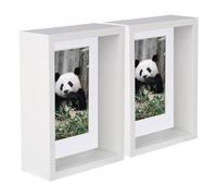 2x White 5 x 7 inch 3D Deep Box Wooden Photo Frames with White 4 x 6 inch Mount - Standing Hanging Craft Shadow Memory Picture Display Case for Flowers Crafts Art Medal - By Nicola Spring