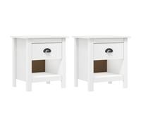 2x White Bedside Cabinets Solid Pine Wood 46x35x49.5 cm Nightstands Drawer Pair