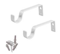 2X White Colour Heavy Duty Metal Curtain Pole Brackets 28mm Wall Support By Homeelabador