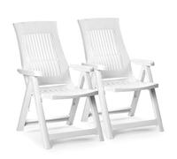 (2x White) Folding Garden Lounger Chair 5 Multi Reclining Positions Outdoor Dining Chairs