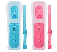 2x Wii-Fernbedienung, Wii Controller Gamecontroller Wireless Remote Bewegungssensor Vernbedinung Ersatz Gamepad Controller für Wii und Wii-Konsole, mit Silikonhülle und Handschlaufe(Rosa+Blau)