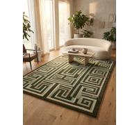2x10 Feet Hand-Tufted Green Geometric Maze Wool Area Rug Abstract Home Décor Carpet