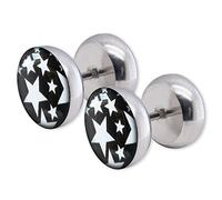 2x10 mm Soul-Cats® Fakeplugs Fake Plug Tunnel Ear Stud Earrings Fakepiercing Owl Star, Model: Model 7