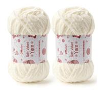 2x100g Fluffy Velvet Chenille Yarn for Crocheting and Knitting, 80m (87.5yd) Baby Yarn for Crocheting Soft, Crochet Chunky Yarns Amigurumi Yarns (2 White)