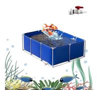 2x1x0.6m Foldable KOI Fish Pond - Canvas Above Ground Tank with Viewing Panel Easy Maintenance 304 Stainless Steel Drain Valve No-Dig Indoor/Outdoor Design