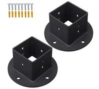 2x2 Inch Square Post Base Flange - Black METALs Fence Post Brackets Anchors for Deck Railing - Pergola - Porch - Mailbox - Bolt Down Support Kit with Screws - 2 Pack