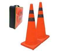 2x28" (70cm) Collapsible Traffic Safety Cones Dual Reflective Collar Pop-up Warning Cone for Road Parking Driving Practice Orange