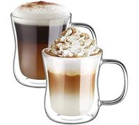 ecooe 2x350ml Double Walled Coffee Glasses Mugs Cappuccino Latte Macchiato Glasses Cups with Handle Borosilicate Heat Resistant Glass Cups for Coffee Tea Milk Juice Ice Cream