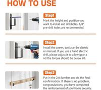 2x4 Door Security Bar Bracket for Home Reinforcement, Heavy-Duty Alloy Steel U-Shaped Barricade Bracket (12x6x5 cm, 500 g), 2-Pack Black/White