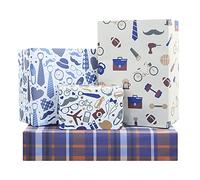 2x4 Pieces Father's Day Wrapping Paper, Folded Flat Sheets 20" x 28" per Sheet (8 Sheets: 30 sq. ft. ttl.) Gentlemen Theme Design Perfect for Father Birthday, Holiday, Party Gift Wrap (6 Patterns)