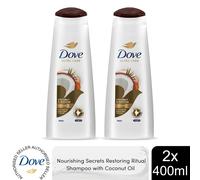 2x400ml Dove Nourishing Restoring Ritual Shampoo with coconut oil