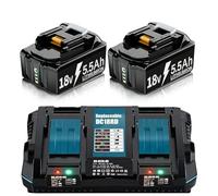 2x5.5Ah LXT Battery Replacement for Makita 18V Batteries+Dual Port Charger | Compatible with Makita BL1850 BL1830 BL1840 & 18V LXT devices such as drills, chainsaws for professional use