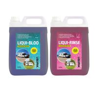 Liquipak Caravan Toilet Fluid & Rinse Chemical, Blue 5L & Pink 5L - For Caravan, Camper, Motorhome, Boat - Liqui-Bloo & Rinse, Concentrated, Formaldehyde Free 2x5L