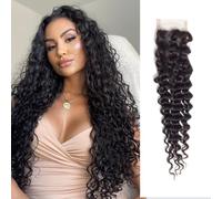 2x6 Deep Wave Lace Closure Human Hair Deep PartClosure Hd Transparent Brazilian 2x6 Lace Closure With Baby Hair Color Black 18 Inch