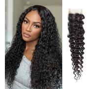 2x6 Deep Wave Lace Closure Human Hair HD Lace Closure Pre Plucked With BabyHair Free Part Brazilian Virgin Human Hair for Black Women Natural Color 12 Inch