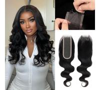 2X6 REAL HD Lace Closure Body Wave Human Hair 0.095mm Ultra-thin Invisible SKINLIKE HD Front Lace Closure Human Hair Pre Plucked Hairline Closure 12inch (1 Piece，Natural Black)