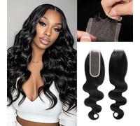 2X6 REAL HD Lace Closure Body Wave Human Hair 0.095mm Ultra-thin Invisible SKINLIKE HD Front Lace Closure Human Hair Pre Plucked Hairline Closure 14inch (1 Piece，Natural Black)