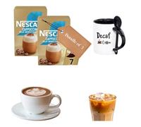 2x7 Decaf Cappuccino Instant Coffee Sachets + Ceramic Coffee Mug with Spoon - Unsweetened, Rich & Creamy Instant Coffee for Home, Office & Travel