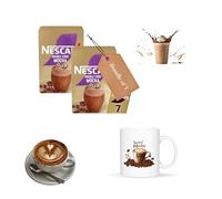 2x7 Instant Coffee Sachets + Ceramic Coffee Mug - Available In variety Flavour | Comes In A Gift Box | For Home, Office & Travel (Double Mocha)