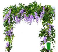 2x7FT Artificial Wisteria Wreath Artificial Flower Silk Ivy Hanging Plant Wall Decoration Plant Flower Art Celebration Ceremony Home Wedding Garden Decoration (Lavender)