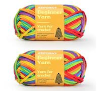 2x87.5 yds Beginner Easy Yarn, Crochet & Knitting Yarn for Beginners with Easy-to-See Stitches, Worsted-Weight Medium #4;Cotton Blend Yarn for Amigurumi DIY-Rainbow1