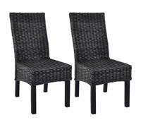 2xDining Chair Kubu Rattan and Mahogany Wood Black Kitchen Furniture Seat vidaXL