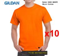 (2XL) 10 Packs Gildan T-SHIRT Basic Tee S - 5XL Small Big Men Heavy Cotton (Safety Orange)