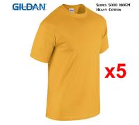 (2XL) 5 Packs Gildan T-SHIRT Blank Plain Basic Tee Men Heavy Cotton (Gold)