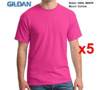 (2XL) 5 Packs Gildan T-SHIRT Blank Plain Basic Tee Men Heavy Cotton (Heliconia)