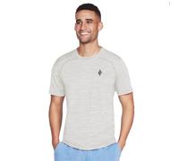 (2XL, Alloy/White) Skechers Mens On The Road Heathered Jersey Technical Crew Neck T-Shirt
