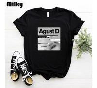 (2XL, as the picture) 2024 Agust D Black Women T-shirts Female Short Sleeve Summer Tshirt Women Korean Kpop Tops Y2k Aesthetic Harajuku Tshirt