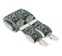 2XL Black and Green Skull Paisley Pattern Trouser Braces X back 35mm 4 Silver Clips 52 Inches