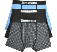(2XL, Black/Blue) Lambretta Mens Houndstooth 3 Pack Boxer Shorts