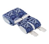 2XL Blue Skulls Paisley Pattern Trouser Braces X back 35mm 4 Silver Clips 52 Inches